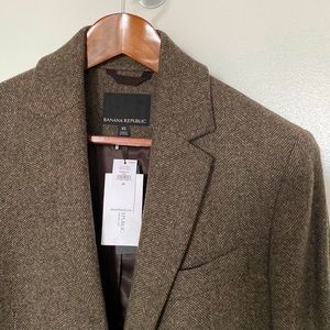 Banana Republic Dark Brown Wool Herringbone Topcoat Size XS NWT